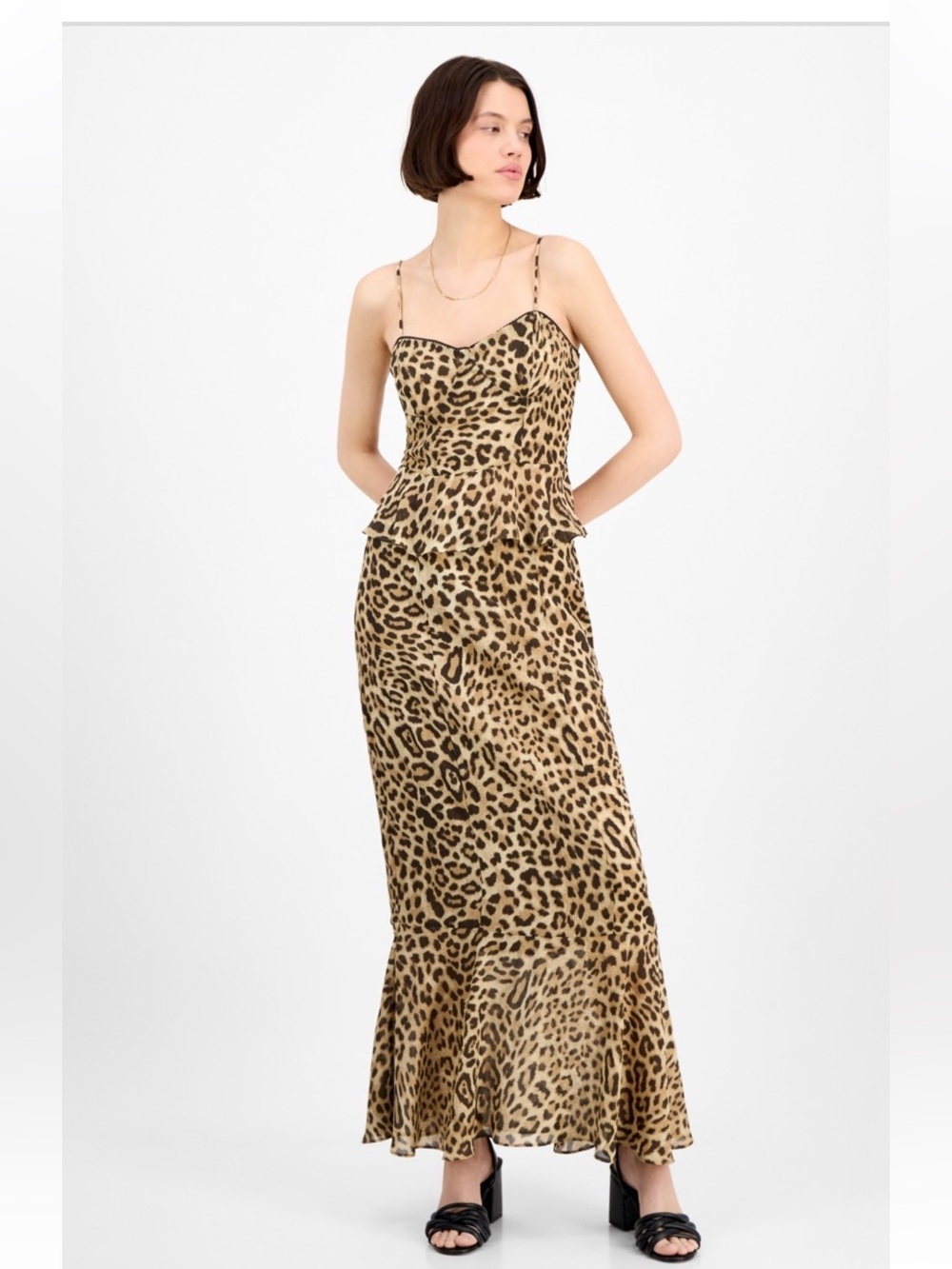14th Place Bustier Peplum Top & Skirt Set - Leopard size small NWT